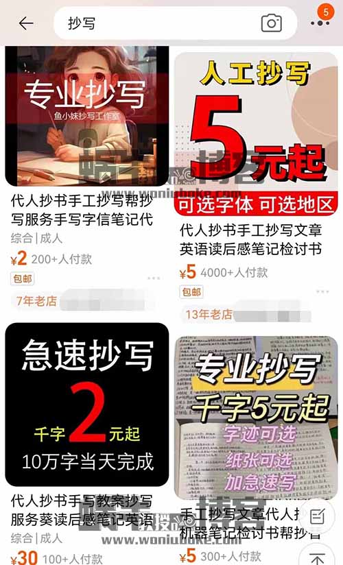 代抄寫副業(yè)小項目，有手就行，客單價7+，單月5000+