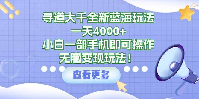 尋道大千全新藍海玩法，一天4000+，小白一部手機即可操作，無腦變現玩法！