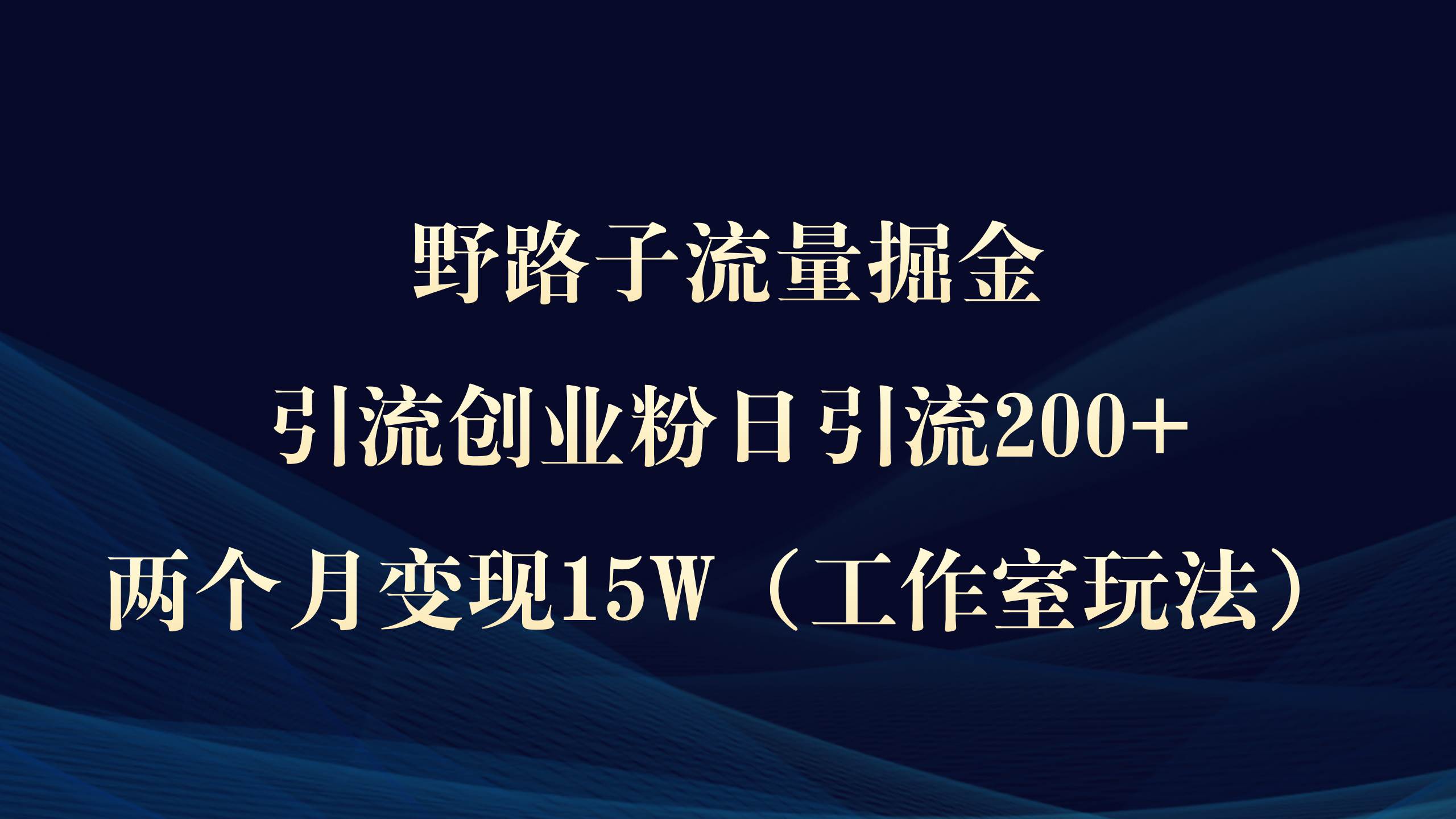 野路子流量掘金，引流創(chuàng)業(yè)粉日引流200+，兩個(gè)月變現(xiàn)15W（工作室玩法））