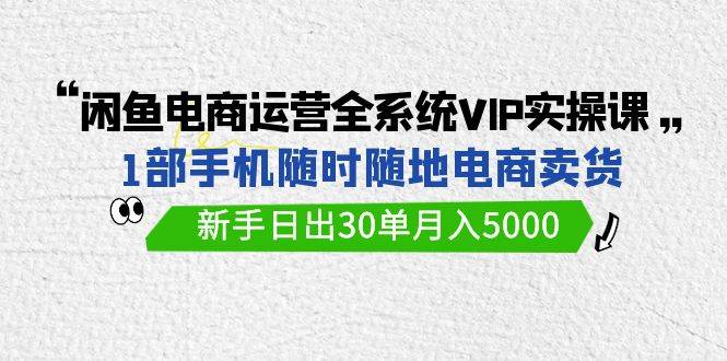 閑魚電商運營全系統VIP實戰課，1部手機隨時隨地賣貨，新手日出30單月入5000