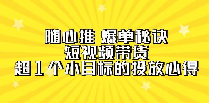 隨心推 爆單秘訣，短視頻帶貨-超1個小目標的投放心得（7節視頻課）