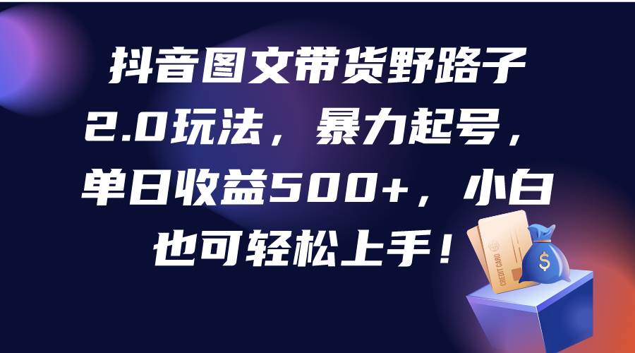 抖音圖文帶貨野路子2.0玩法，暴力起號，單日收益500+，小白也可輕松上手！