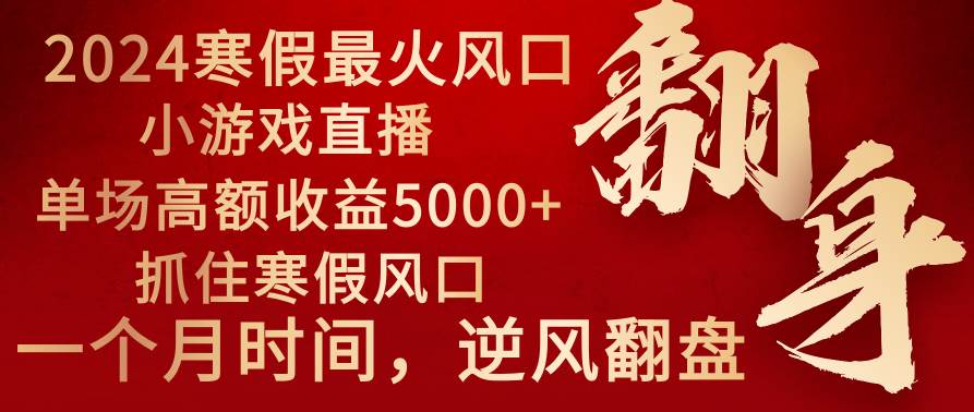 2024年最火寒假風口項目 小游戲直播 單場收益5000+抓住風口 一個月直接提車