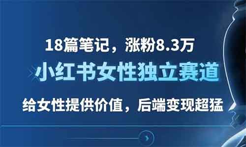 18篇筆記，漲粉8.3萬，小紅書女性獨立賽道，給女性提供價值，后端變現超猛