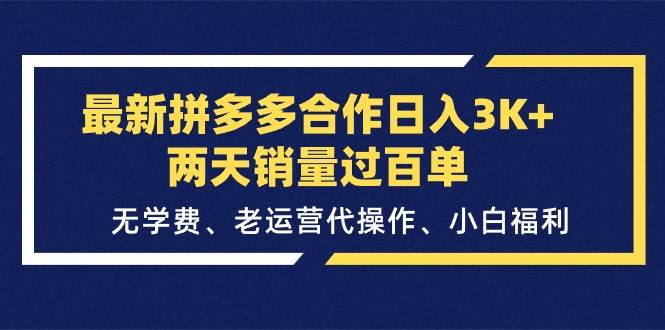 最新拼多多合作日入3K+兩天銷量過百單，無學費、老運營代操作、小白福利