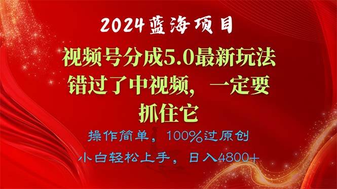 2024藍(lán)海項(xiàng)目，視頻號(hào)分成計(jì)劃5.0最新玩法，錯(cuò)過了中視頻，一定要抓住...