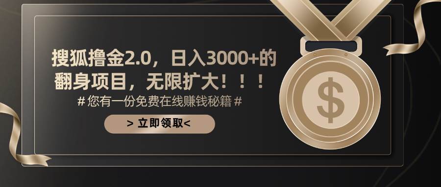 搜狐擼金2.0日入3000+，可無限擴大的翻身項目