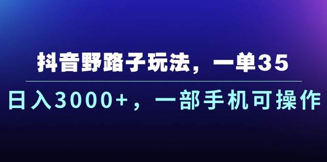 抖音野路子玩法，一單35.日入3000+，一部手機可操作