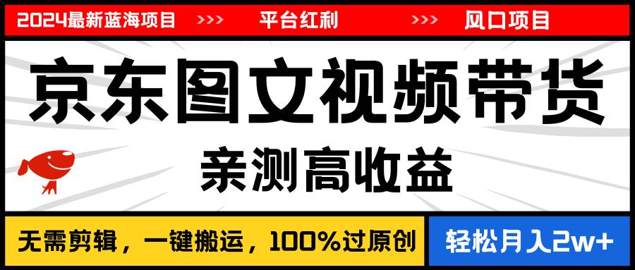 2024最新藍海項目，逛逛京東圖文視頻帶貨，無需剪輯，月入20000+