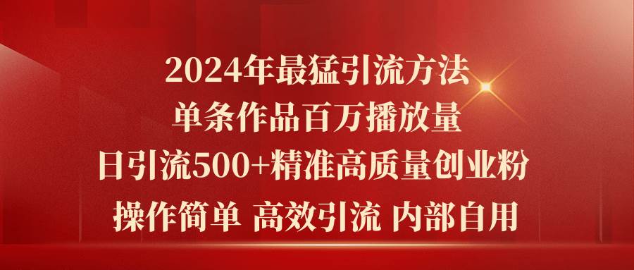 2024年最猛暴力引流方法，單條作品百萬播放 單日引流500+高質量精準創業粉