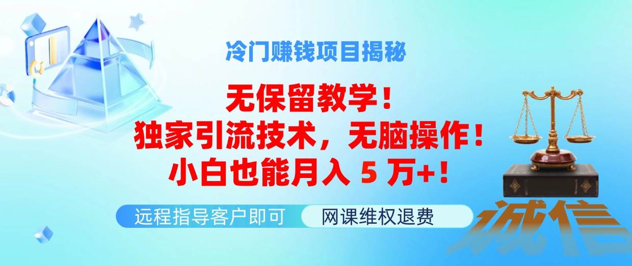 冷門賺錢項目無保留教學！獨家引流技術，無腦操作！小白也能月入5萬+！