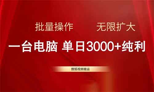 搜狐視頻搬運，一臺電腦每天收入3000+，可批量無限放大