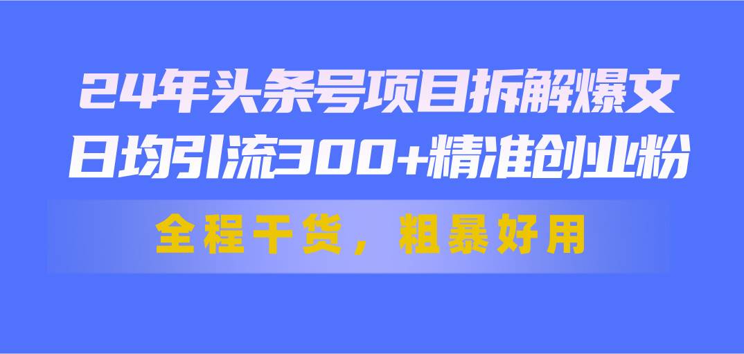 24年頭條號項目拆解爆文，日均引流300+精準創業粉，全程干貨，粗暴好用