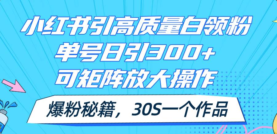 小紅書引高質(zhì)量白領(lǐng)粉，單號(hào)日引300+，可放大操作，爆粉秘籍！30s一個(gè)作品