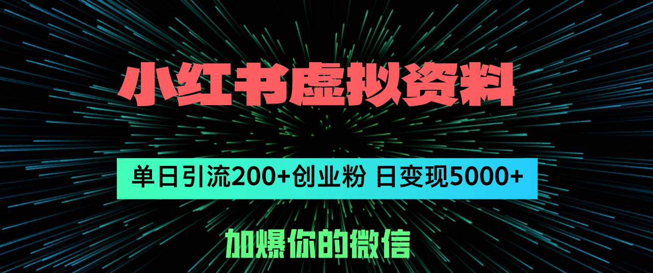 小紅書虛擬資料日引流200+創業粉，單日變現5000+