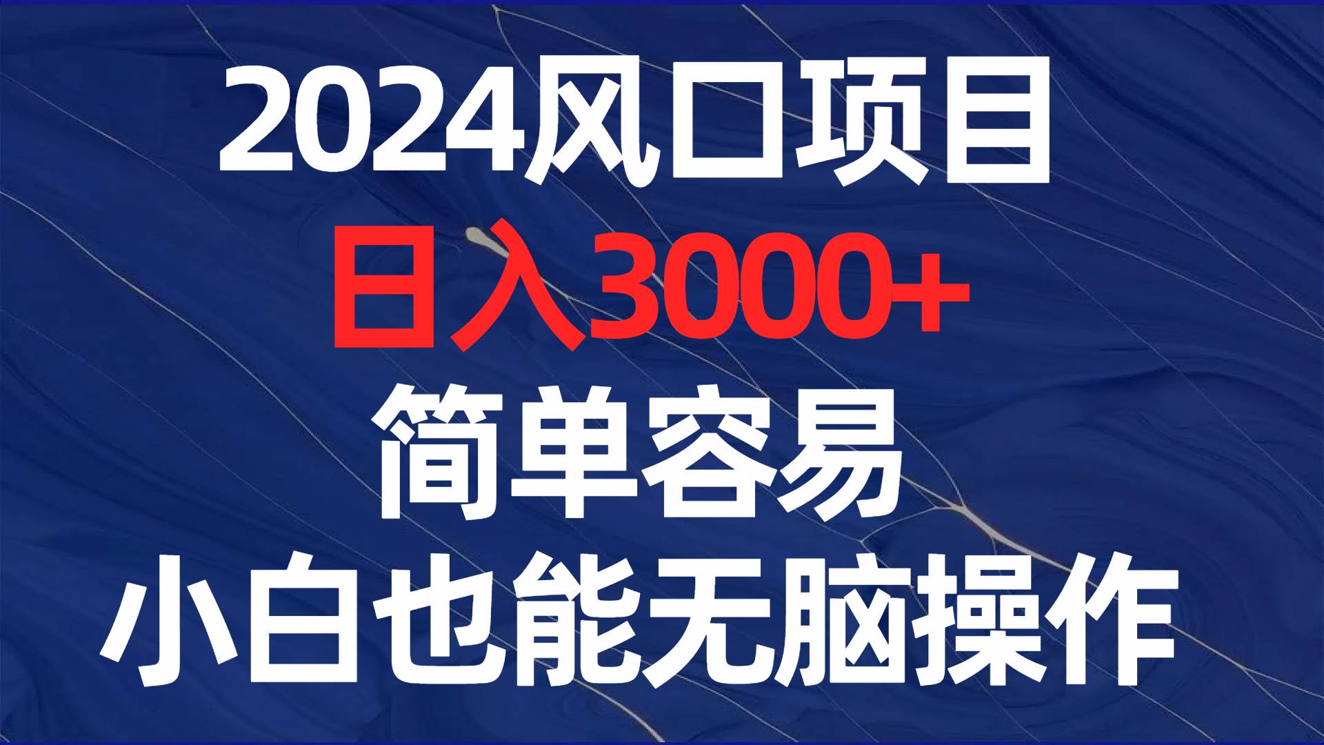 2024風口項目，日入3000 ，簡單容易，小白也能無腦操作